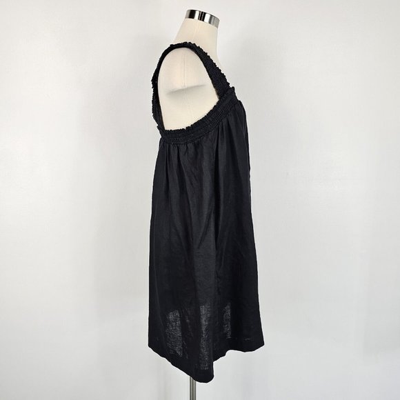 Everlane The Smocked Linen Shift Dress Womens Size Medium Black Sleeveless Flowy - Picture 2 of 16